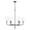 Beckham Glossy Black And Aged Brass Six-Light Chandelier With White Fabric Stay Straight Shades -Furniture Shop 123 441961YA 702