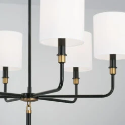 Beckham Glossy Black And Aged Brass Six-Light Chandelier With White Fabric Stay Straight Shades -Furniture Shop 123 441961YA 702 3