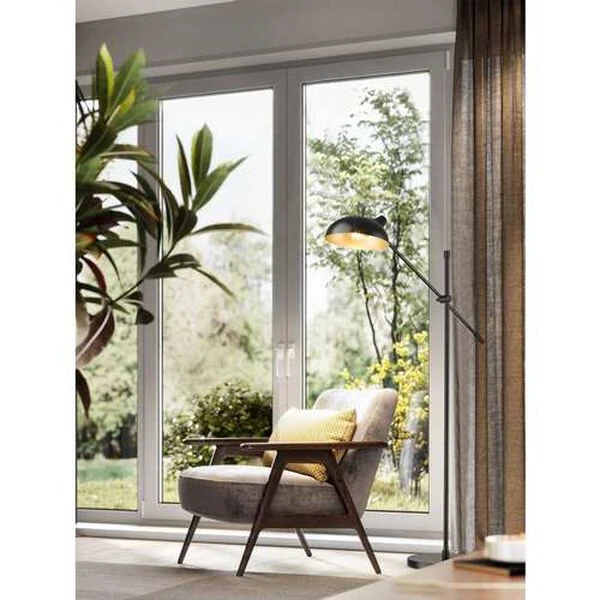 Z-LIte Bellamy Matte Black One-Light Floor Lamp With Matte Black Gold Steel Shade 4 Z-LIte Bellamy Matte Black One-Light Floor Lamp With Matte Black Gold Steel Shade - Image 2