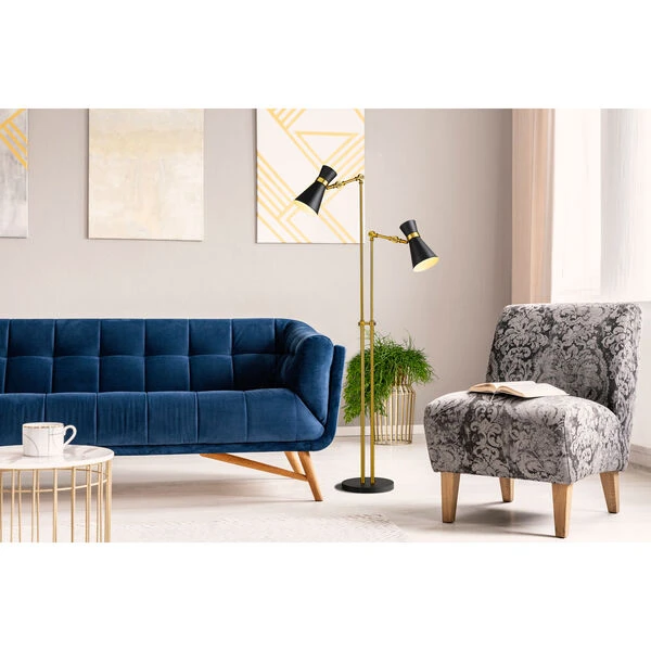 Z-LIte Soriano Matte Black And Heritage Brass Two-Light Floor Lamp 4 Z-LIte Soriano Matte Black And Heritage Brass Two-Light Floor Lamp - Image 2