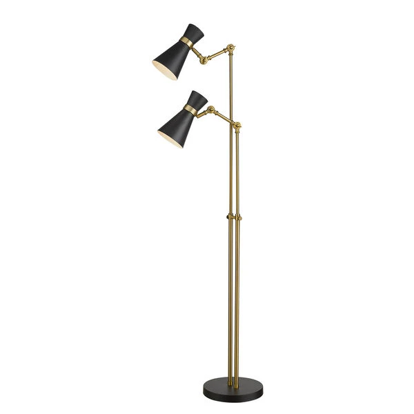 Z-LIte Soriano Matte Black And Heritage Brass Two-Light Floor Lamp 7 Z-LIte Soriano Matte Black And Heritage Brass Two-Light Floor Lamp - Image 5