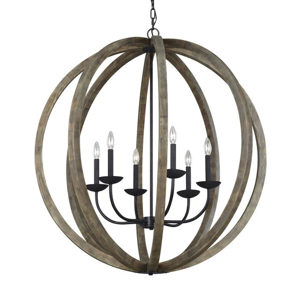 Hyattstown Weathered Oak Wood 38-Inch Six-Light Chandelier 4 Hyattstown Weathered Oak Wood 38-Inch Six-Light Chandelier - Image 2