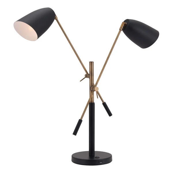 Tanner Matte Black And Brass Two-Light Desk Lamp 3 Tanner Matte Black And Brass Two-Light Desk Lamp