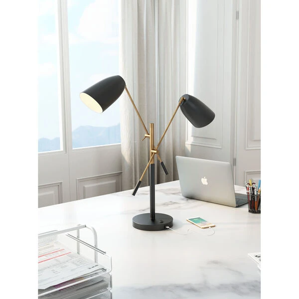 Tanner Matte Black And Brass Two-Light Desk Lamp 4 Tanner Matte Black And Brass Two-Light Desk Lamp - Image 2