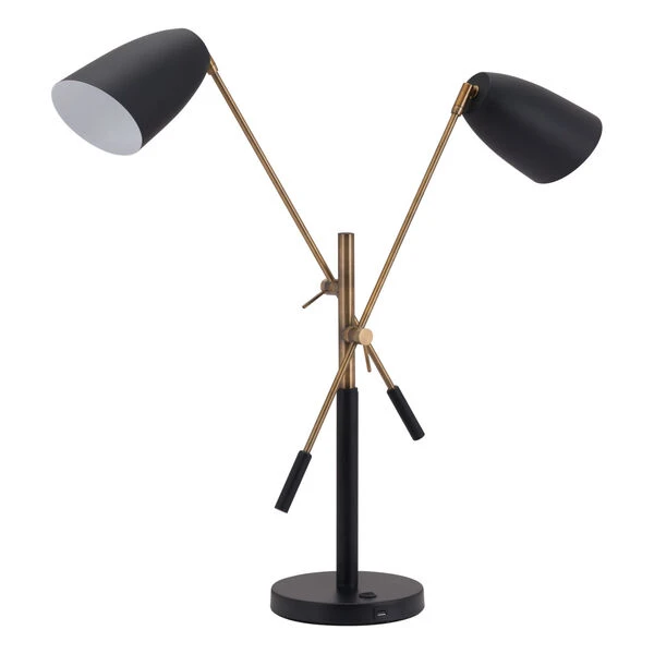 Tanner Matte Black And Brass Two-Light Desk Lamp 6 Tanner Matte Black And Brass Two-Light Desk Lamp - Image 4