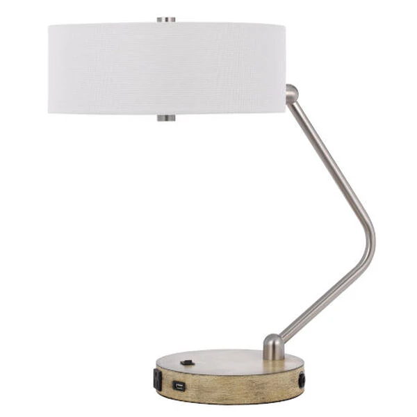 Marcos Brushed Steel And Natural Two-Light Desk Lamp 3 Marcos Brushed Steel And Natural Two-Light Desk Lamp