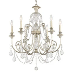 Regis Olde Silver Six-Light Chandelier With Hand Polished Crystal