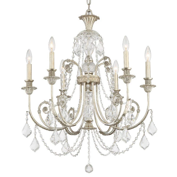 Regis Olde Silver Six-Light Chandelier With Hand Polished Crystal 3 Regis Olde Silver Six-Light Chandelier With Hand Polished Crystal