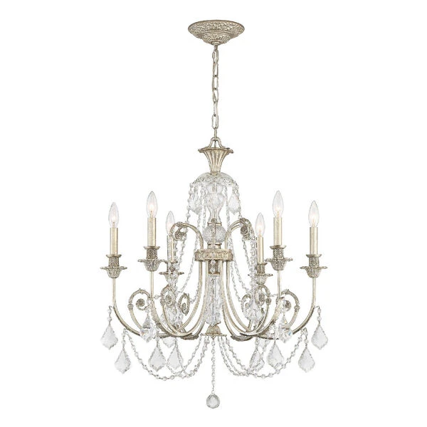 Regis Olde Silver Six-Light Chandelier With Hand Polished Crystal 4 Regis Olde Silver Six-Light Chandelier With Hand Polished Crystal - Image 2