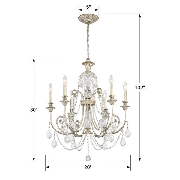 Regis Olde Silver Six-Light Chandelier With Hand Polished Crystal 7 Regis Olde Silver Six-Light Chandelier With Hand Polished Crystal - Image 5