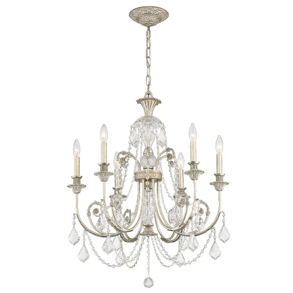 Regis Olde Silver Six-Light Chandelier With Hand Polished Crystal 8 Regis Olde Silver Six-Light Chandelier With Hand Polished Crystal - Image 6