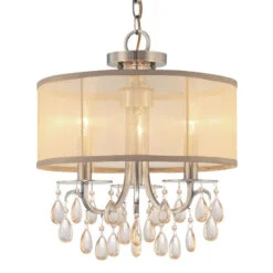 Hampton Antique Brass Three-Light Convertible Chandelier With Etruscan Smooth Oyster Crystal