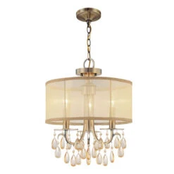 Hampton Antique Brass Three-Light Convertible Chandelier With Etruscan Smooth Oyster Crystal -Furniture Shop 345 5623 AB RF200311 2