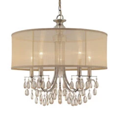 Hampton Antique Brass Five-Light Chandelier With Etruscan Smooth Oyster Crystal