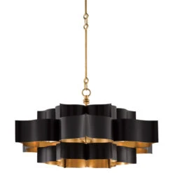 Grand Satin Black And Gold Leaf Six-Light Chandelier -Furniture Shop 346 9000 0429 2