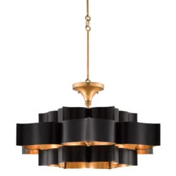 Grand Satin Black And Gold Leaf Six-Light Chandelier -Furniture Shop 346 9000 0429 4