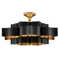 Grand Satin Black And Gold Leaf Six-Light Chandelier -Furniture Shop 346 9000 0429 5