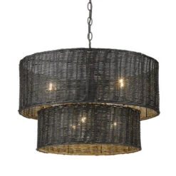 Golden Lighting Erma Matte Black Wicker Six-Light Chandelier