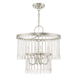 Livex Lighting Elizabeth Brushed Nickel 18-Inch Four-Light Pendant Chandelier With Clear Crystals