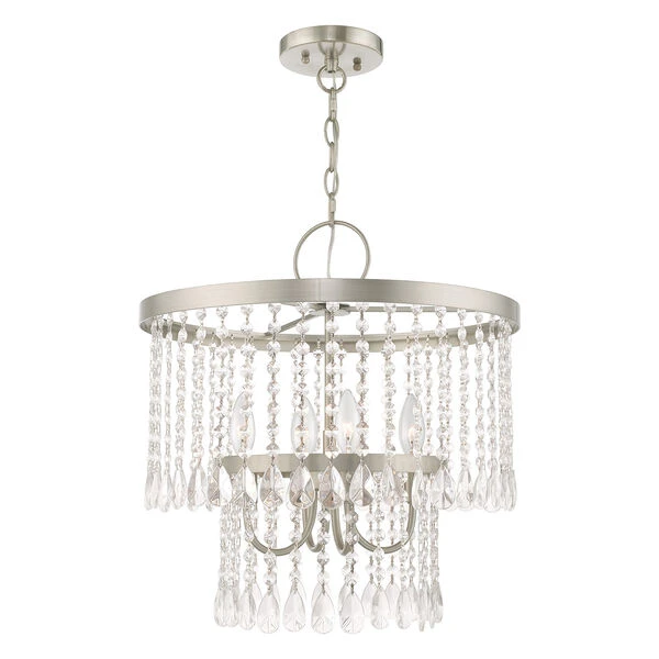 Livex Lighting Elizabeth Brushed Nickel 18-Inch Four-Light Pendant Chandelier With Clear Crystals 3 Livex Lighting Elizabeth Brushed Nickel 18-Inch Four-Light Pendant Chandelier With Clear Crystals
