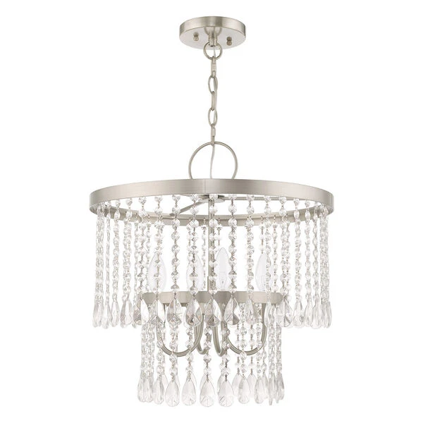 Livex Lighting Elizabeth Brushed Nickel 18-Inch Four-Light Pendant Chandelier With Clear Crystals 4 Livex Lighting Elizabeth Brushed Nickel 18-Inch Four-Light Pendant Chandelier With Clear Crystals - Image 2