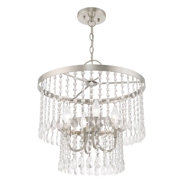 Livex Lighting Elizabeth Brushed Nickel 18-Inch Four-Light Pendant Chandelier With Clear Crystals 5 Livex Lighting Elizabeth Brushed Nickel 18-Inch Four-Light Pendant Chandelier With Clear Crystals - Image 3