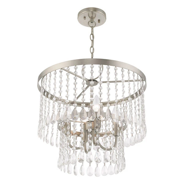 Livex Lighting Elizabeth Brushed Nickel 18-Inch Four-Light Pendant Chandelier With Clear Crystals 6 Livex Lighting Elizabeth Brushed Nickel 18-Inch Four-Light Pendant Chandelier With Clear Crystals - Image 4