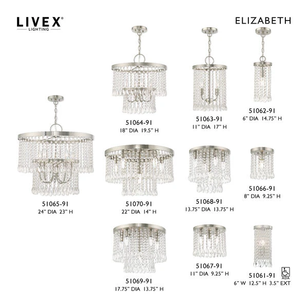 Livex Lighting Elizabeth Brushed Nickel 18-Inch Four-Light Pendant Chandelier With Clear Crystals 7 Livex Lighting Elizabeth Brushed Nickel 18-Inch Four-Light Pendant Chandelier With Clear Crystals - Image 5