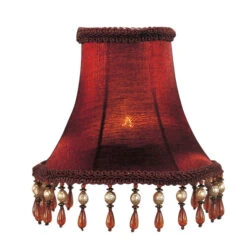 Livex Lighting Red Silk Bell Clip Chandelier Shade With Amber Beads