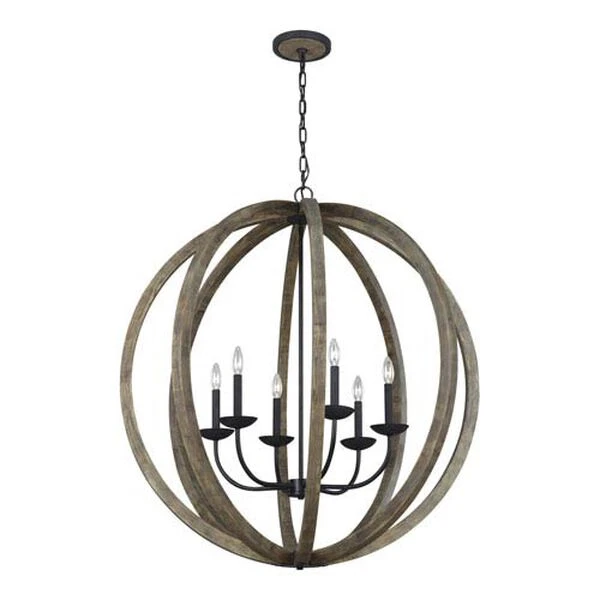 Hyattstown Weathered Oak Wood 38-Inch Six-Light Chandelier 3 Hyattstown Weathered Oak Wood 38-Inch Six-Light Chandelier